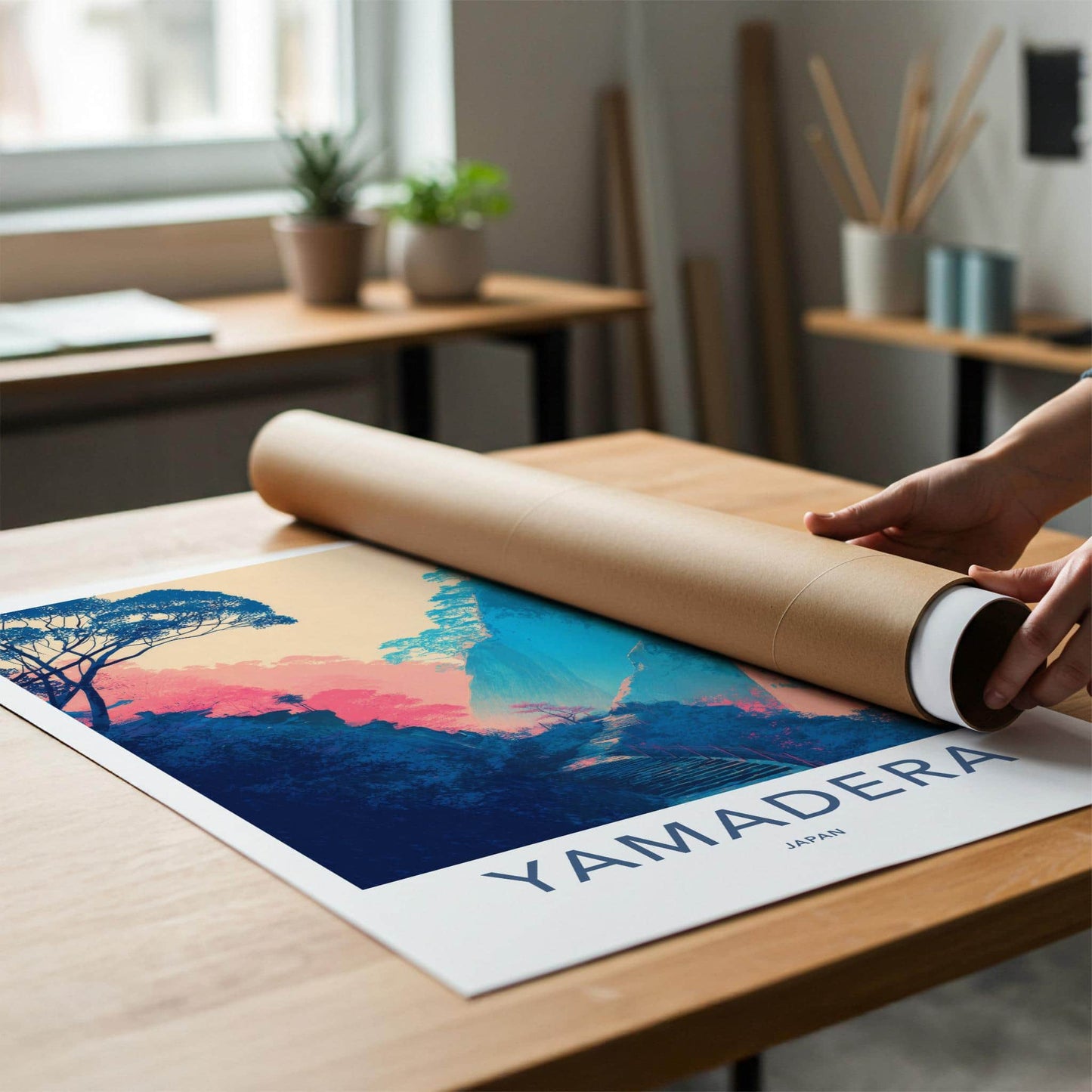 Yamadera Poster - Japan Travel Art - Vibrant Mountain Pathway Home Decor