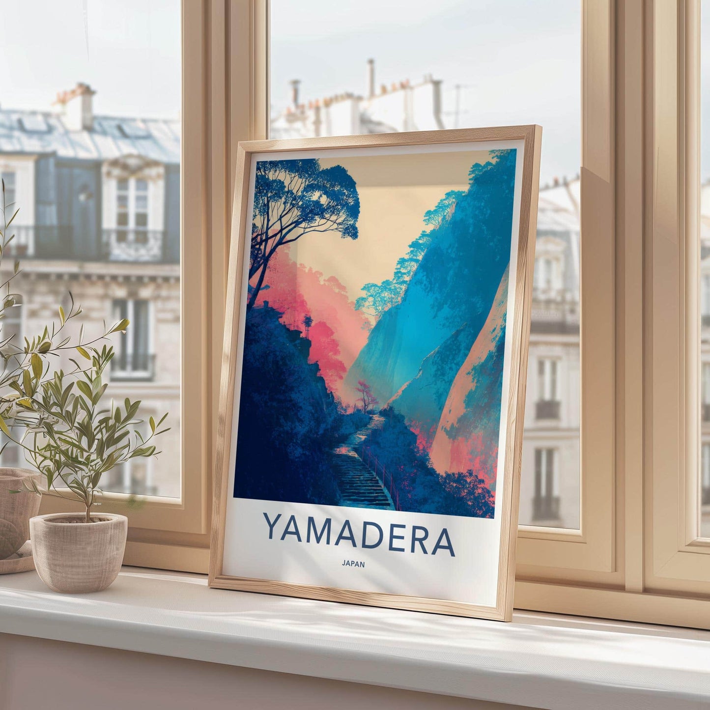 Yamadera Poster - Japan Travel Art - Vibrant Mountain Pathway Home Decor