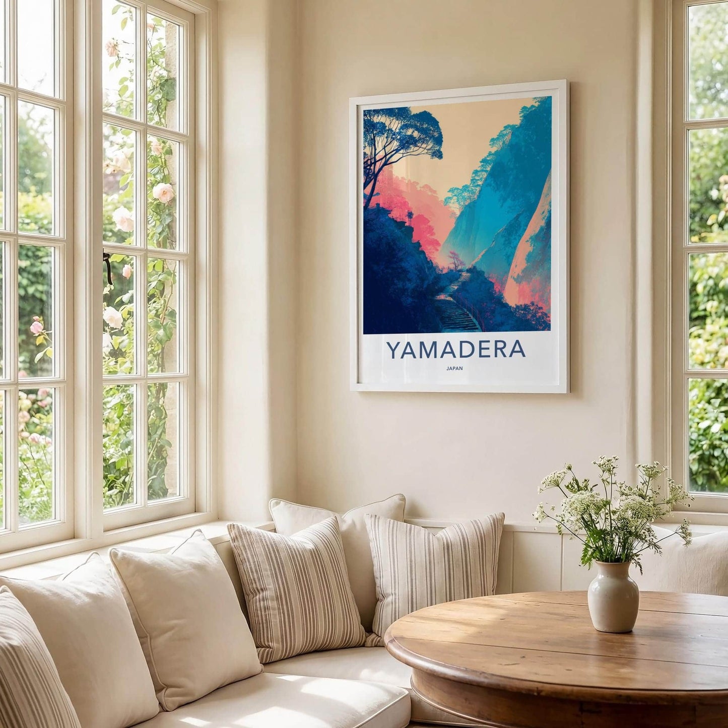 Yamadera Poster - Japan Travel Art - Vibrant Mountain Pathway Home Decor