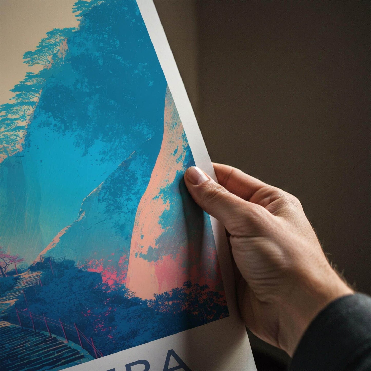 Yamadera Poster - Japan Travel Art - Vibrant Mountain Pathway Home Decor