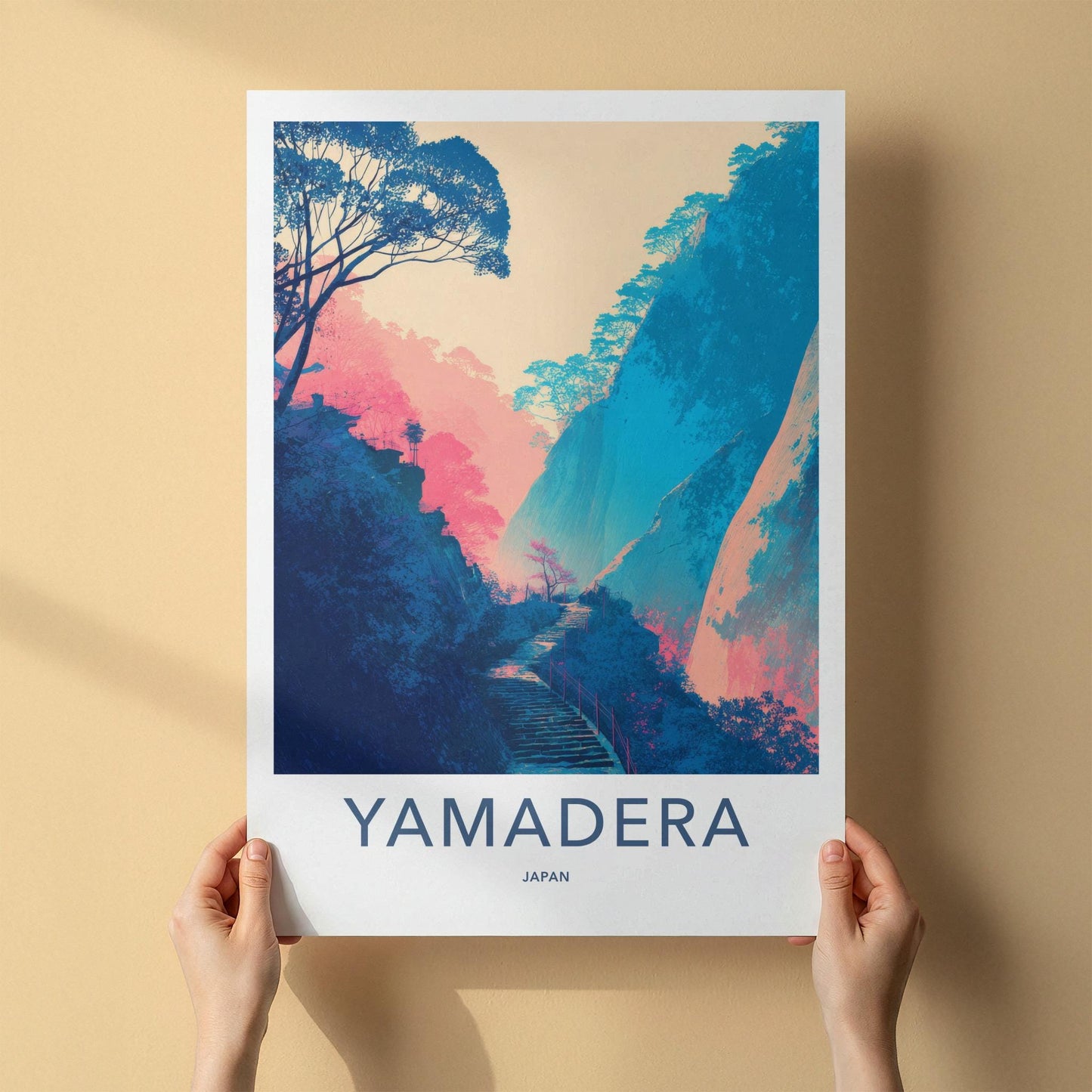 Yamadera Poster - Japan Travel Art - Vibrant Mountain Pathway Home Decor
