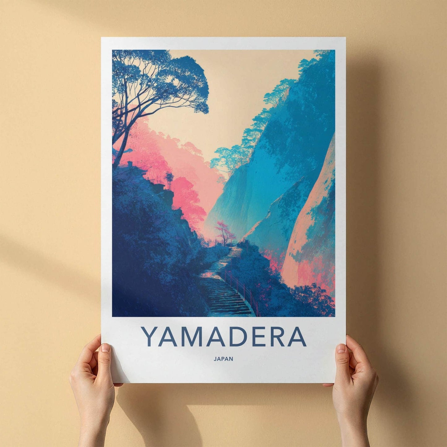 Yamadera Poster - Japan Travel Art - Vibrant Mountain Pathway Home Decor