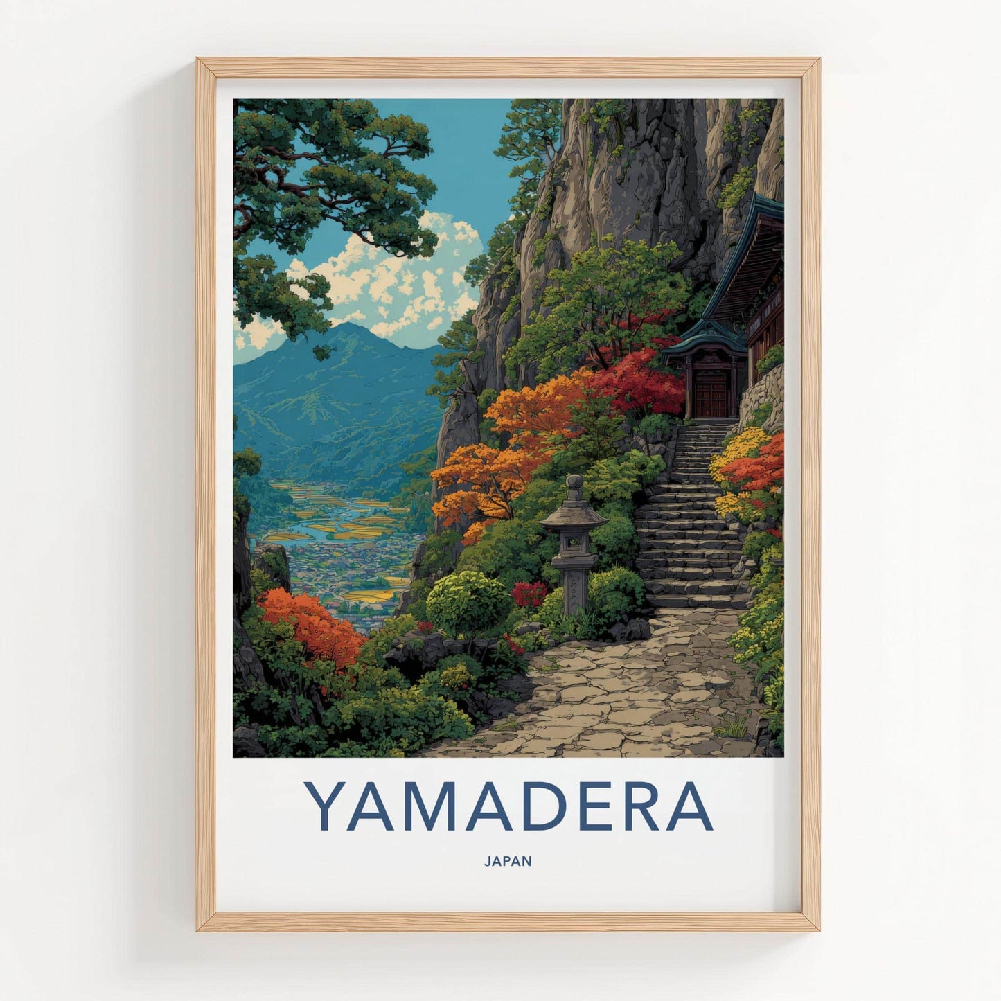 Yamadera Poster - Japan Travel Print - Mountain Temple Path Wall Decor
