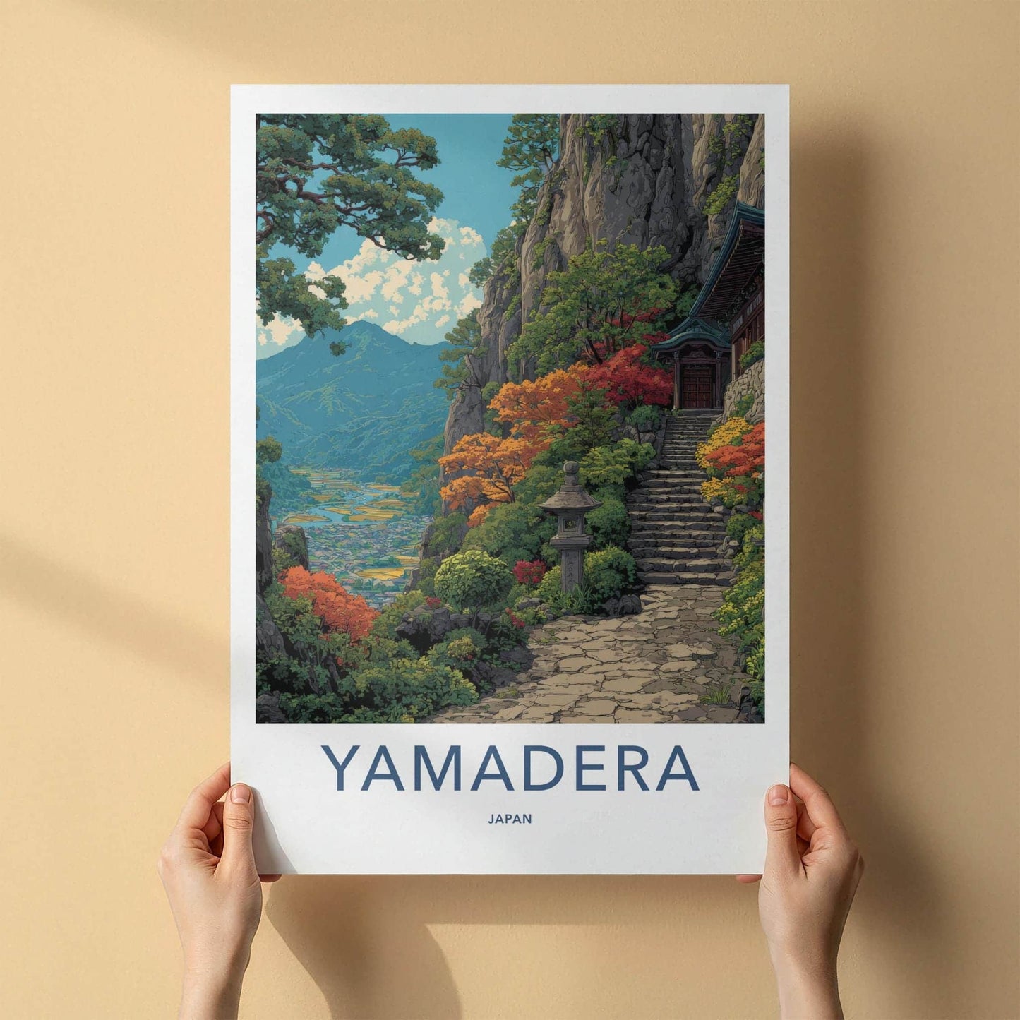 Yamadera Poster - Japan Travel Print - Mountain Temple Path Wall Decor