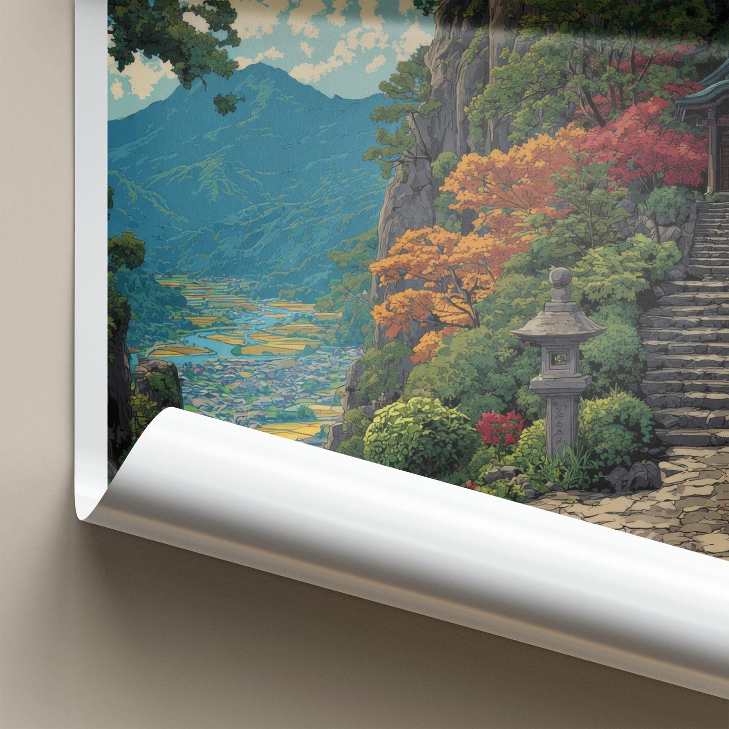 Yamadera Poster - Japan Travel Print - Mountain Temple Path Wall Decor