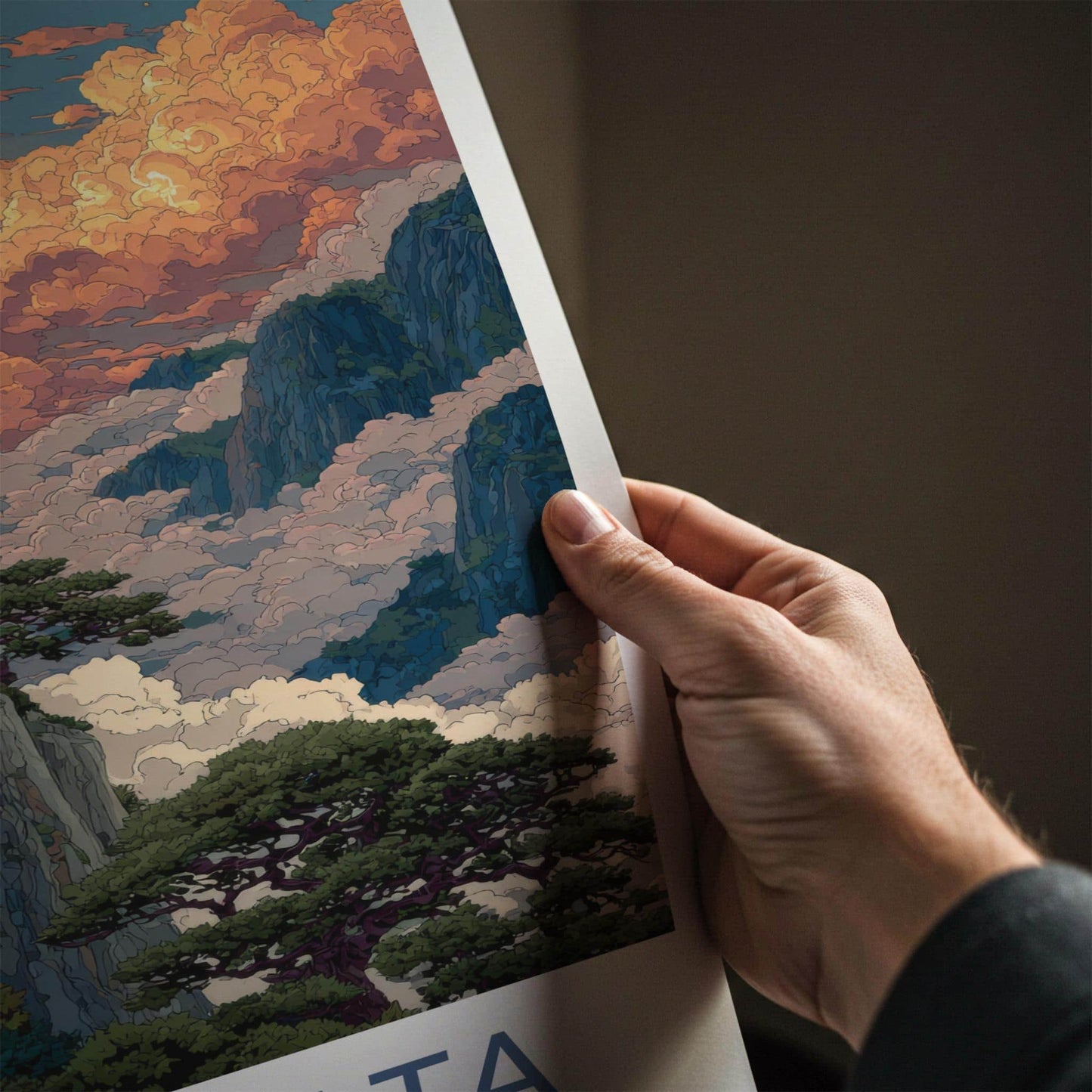 Yamagata Poster - Japan Art Print - Cloudy Mountain Temple Home Decor