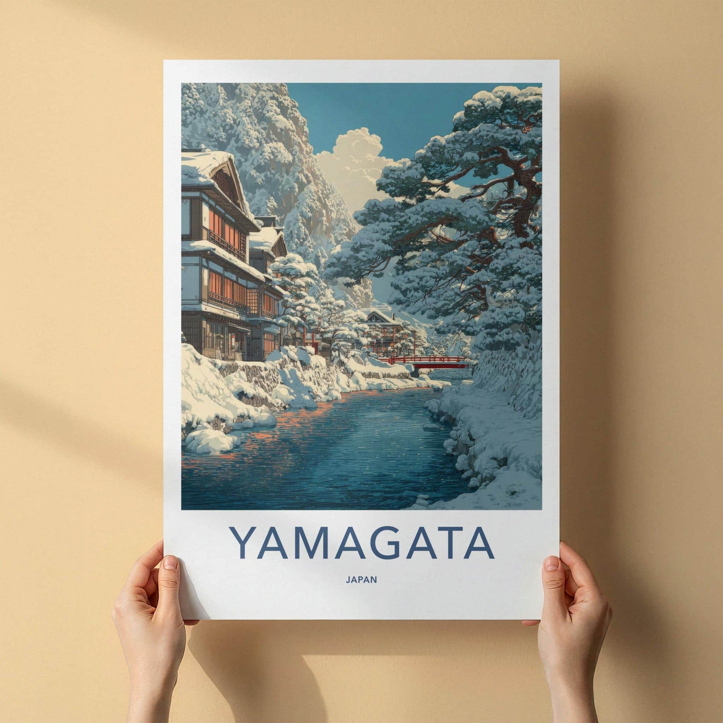 Yamagata Poster - Japan Framed Art - Snowy River Village Wall Decor
