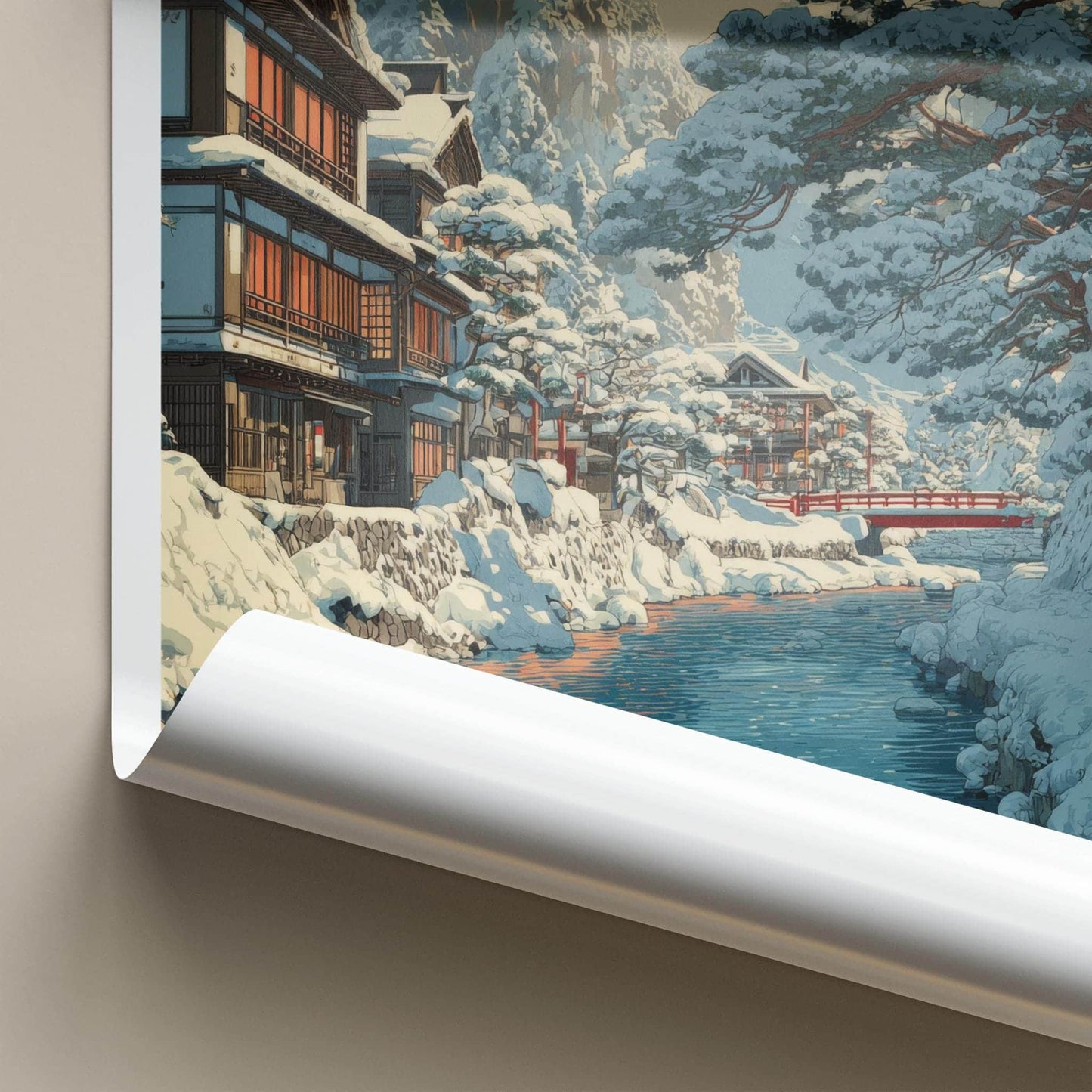 Yamagata Poster - Japan Framed Art - Snowy River Village Wall Decor