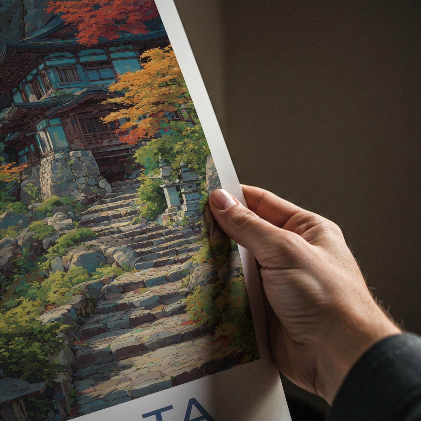 Yamagata Poster - Japan Travel Art - Autumn Cliffside Temple Home Decor