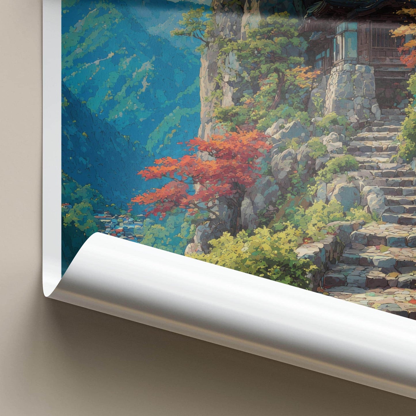 Yamagata Poster - Japan Travel Art - Autumn Cliffside Temple Home Decor