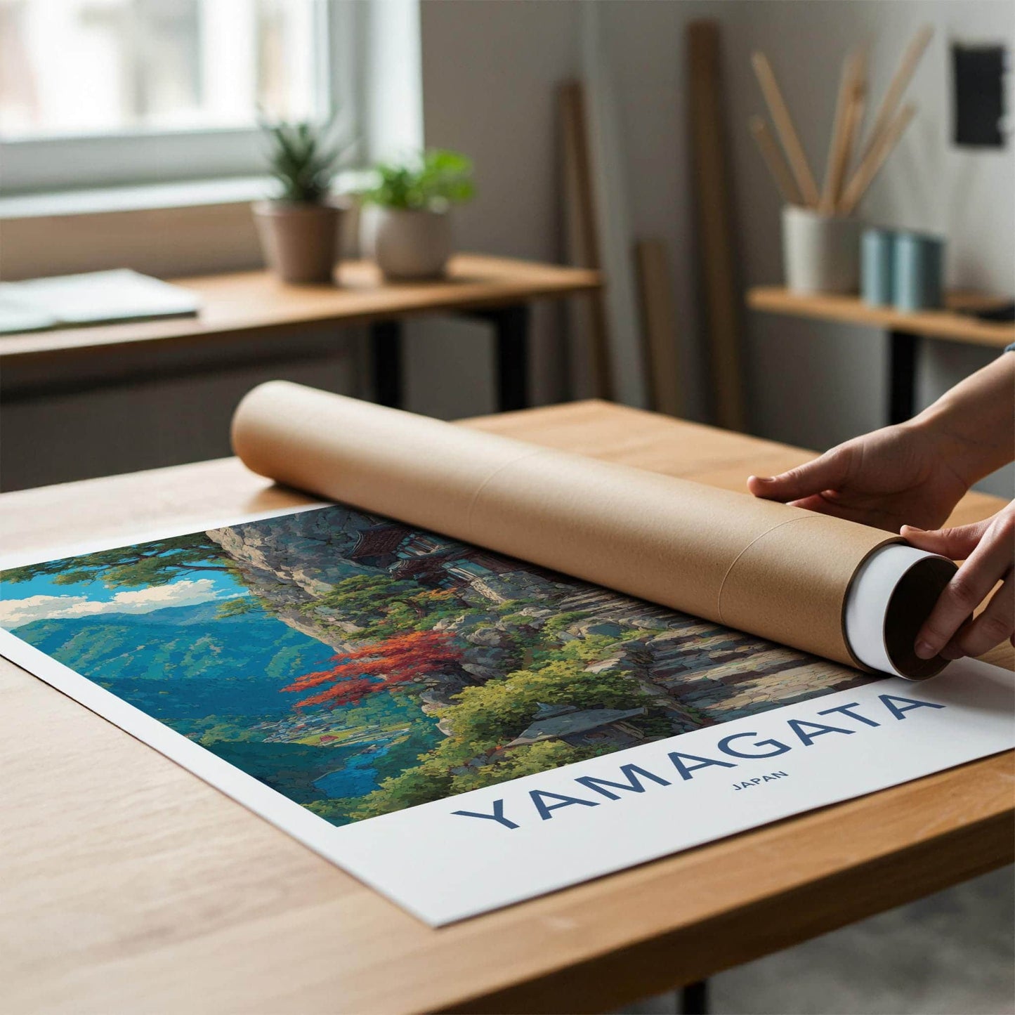 Yamagata Poster - Japan Travel Art - Autumn Cliffside Temple Home Decor