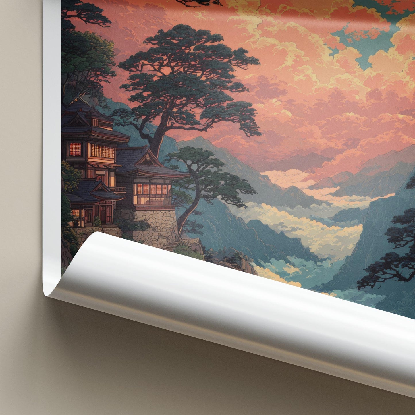 Yamagata Poster - Japan Travel Art - Orange Cloudscape Temple Wall Decor