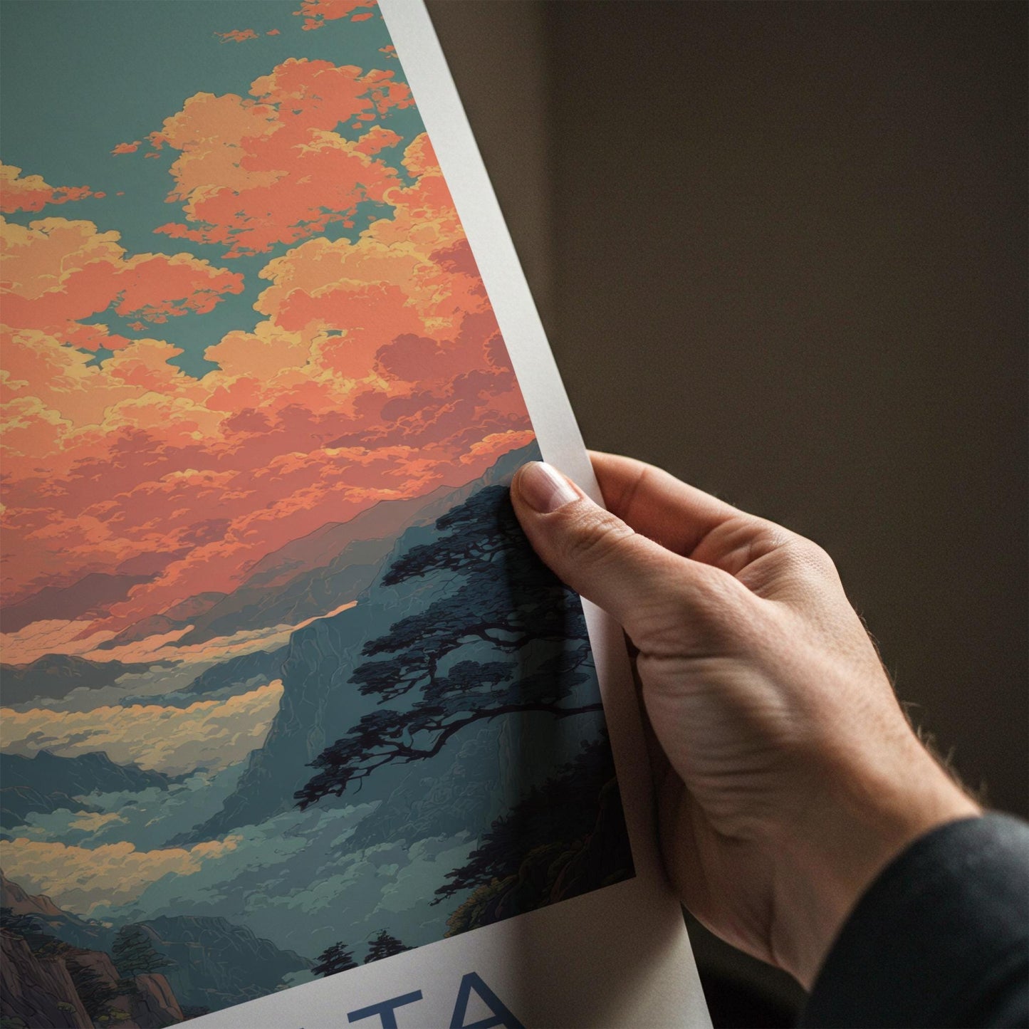Yamagata Poster - Japan Travel Art - Orange Cloudscape Temple Wall Decor