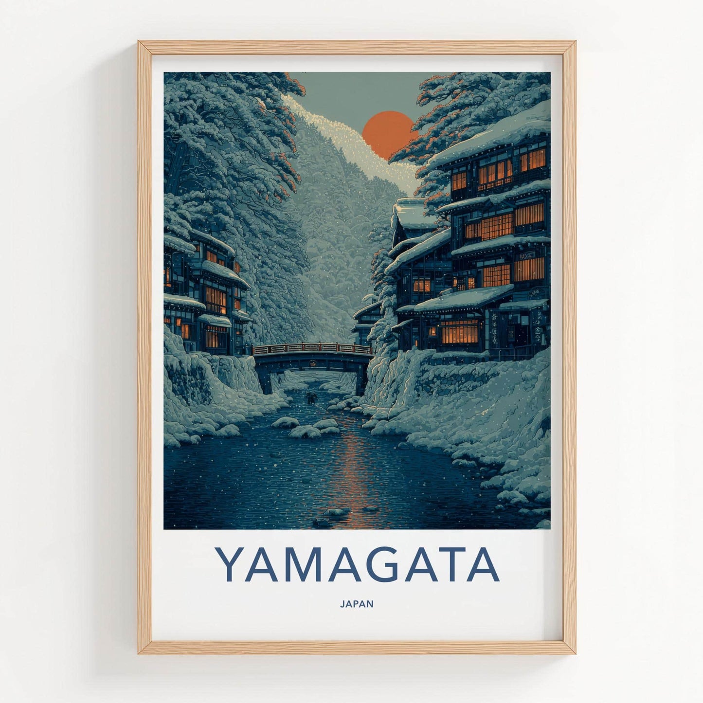 Yamagata Poster - Japan Travel Art - Snowy River Village Home Decor