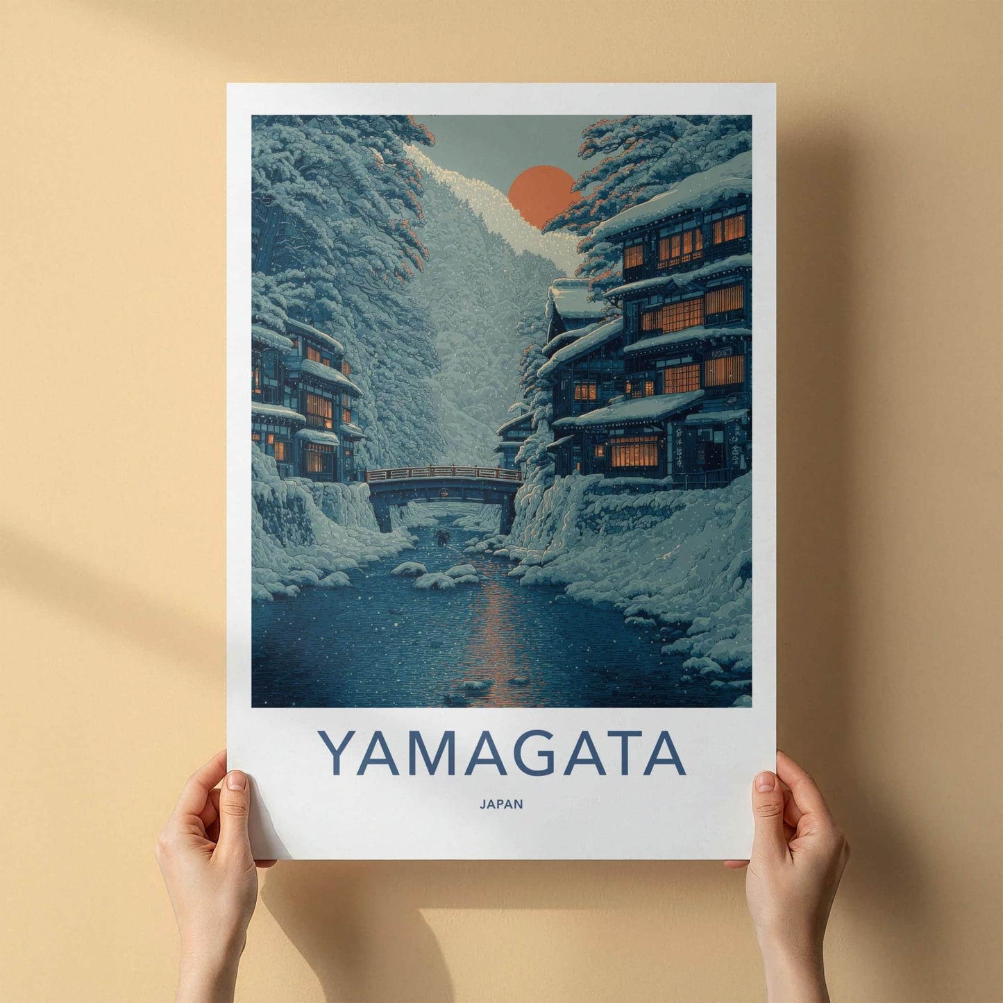 Yamagata Poster - Japan Travel Art - Snowy River Village Home Decor