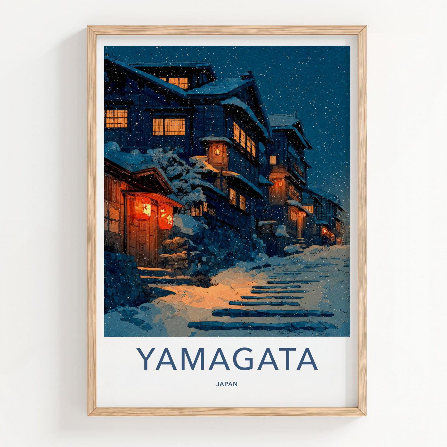 Yamagata Poster - Japan Wall Art - Glowing Winter Village Home Decor