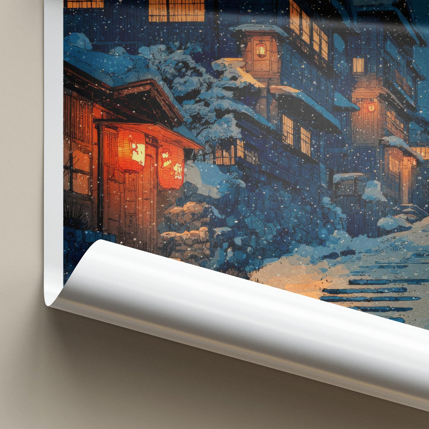 Yamagata Poster - Japan Wall Art - Glowing Winter Village Home Decor