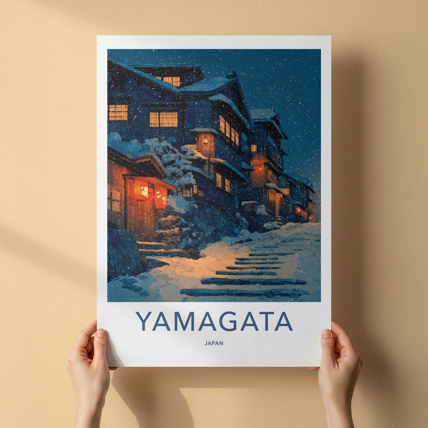 Yamagata Poster - Japan Wall Art - Glowing Winter Village Home Decor