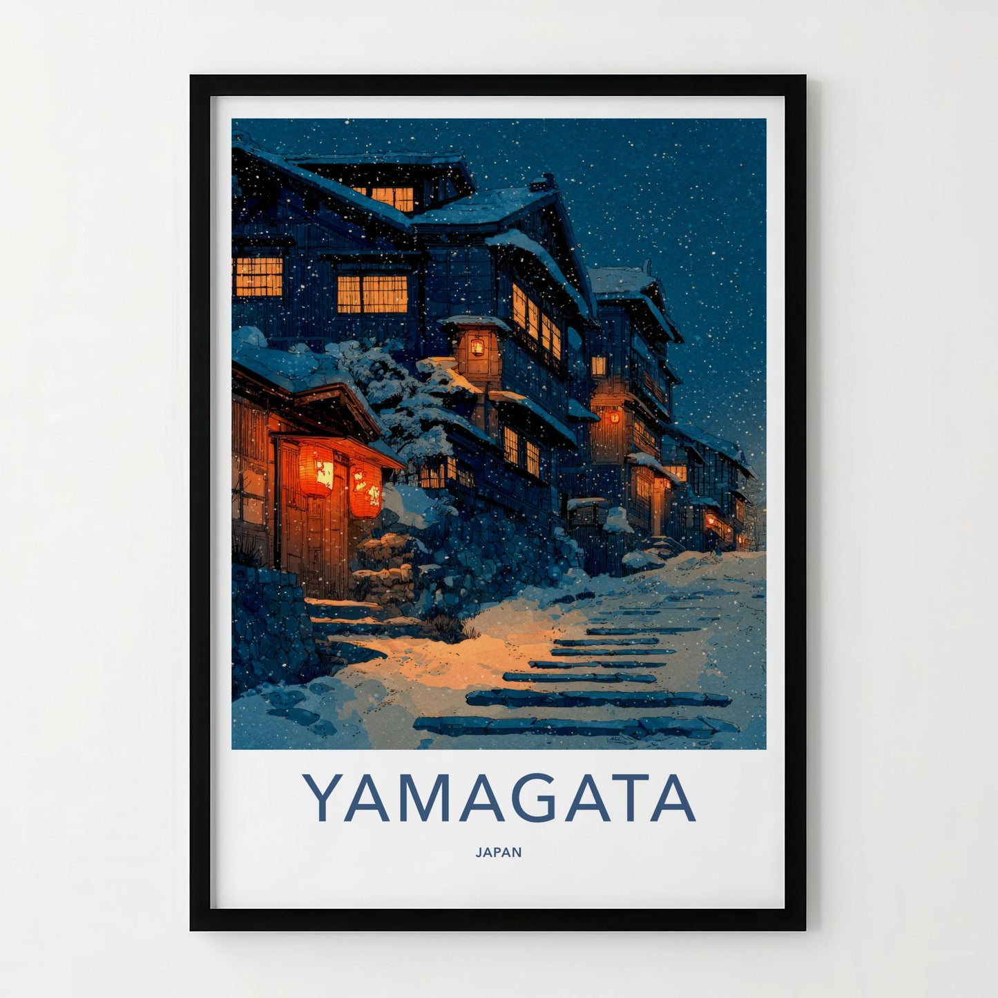 Yamagata Poster - Japan Wall Art - Glowing Winter Village Home Decor