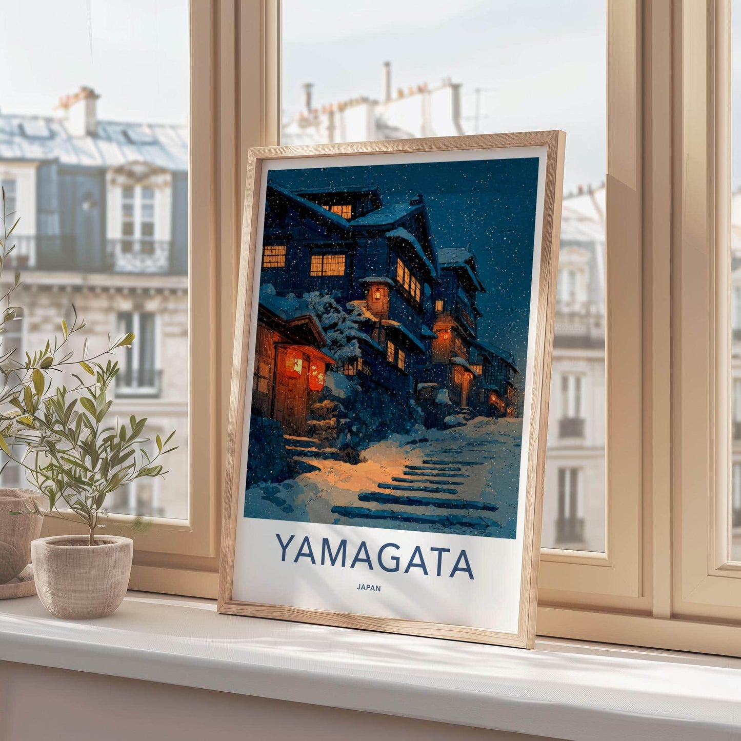 Yamagata Poster - Japan Wall Art - Glowing Winter Village Home Decor