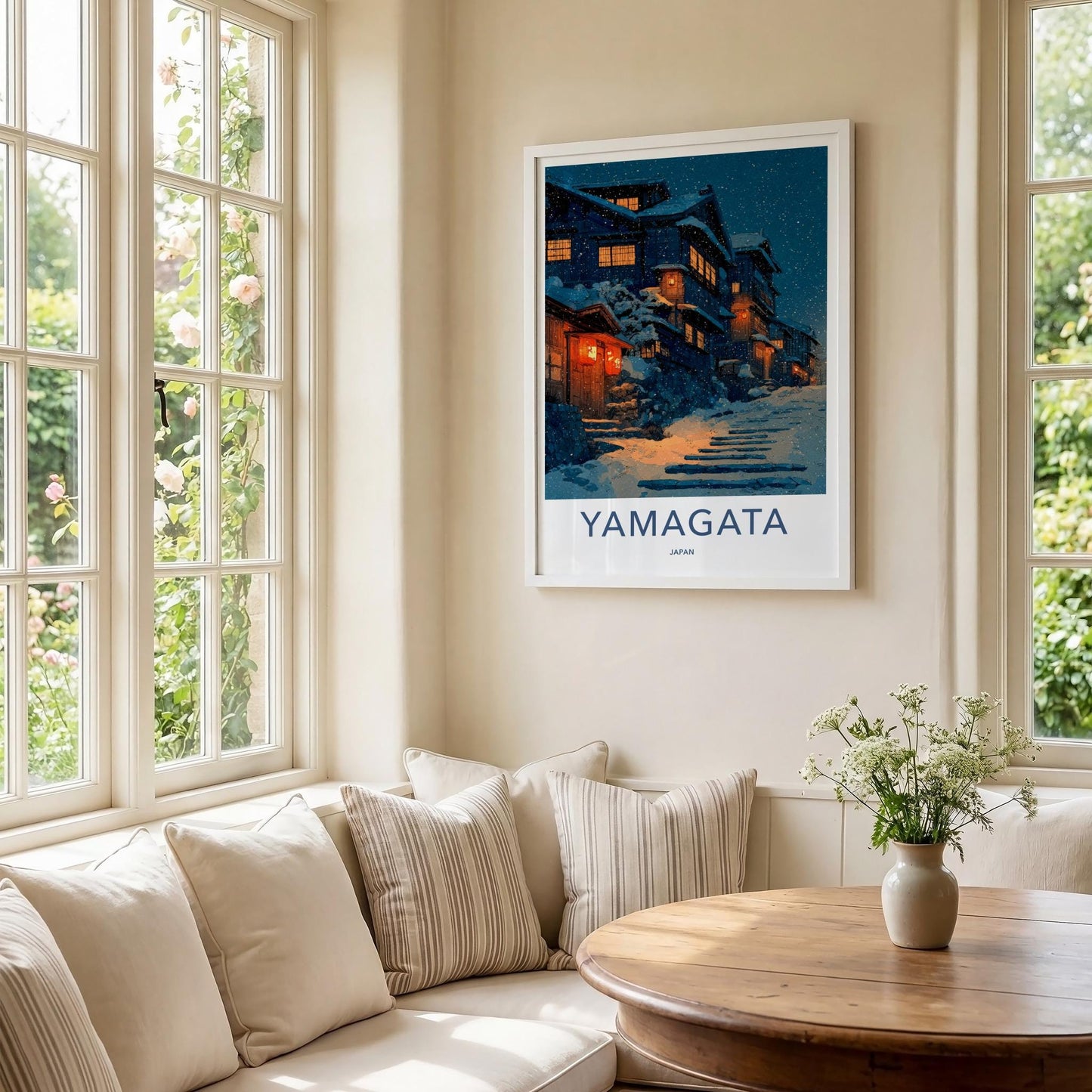 Yamagata Poster - Japan Wall Art - Glowing Winter Village Home Decor
