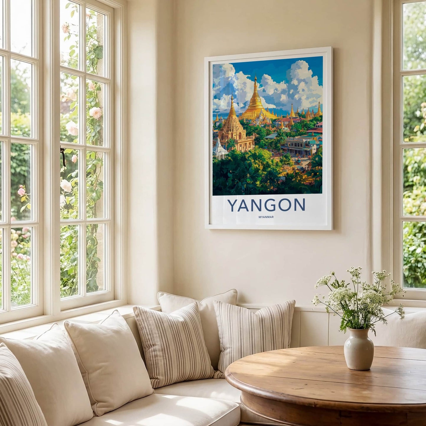 Yangon Poster - Myanmar Wall Art - Golden Pagoda City Home Decor