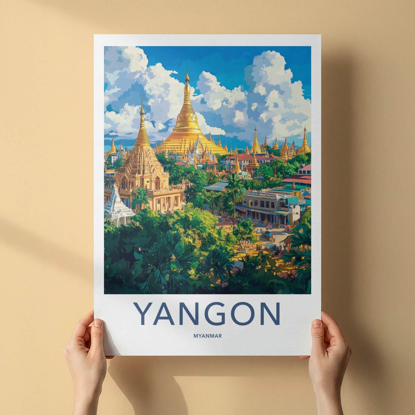 Yangon Poster - Myanmar Wall Art - Golden Pagoda City Home Decor