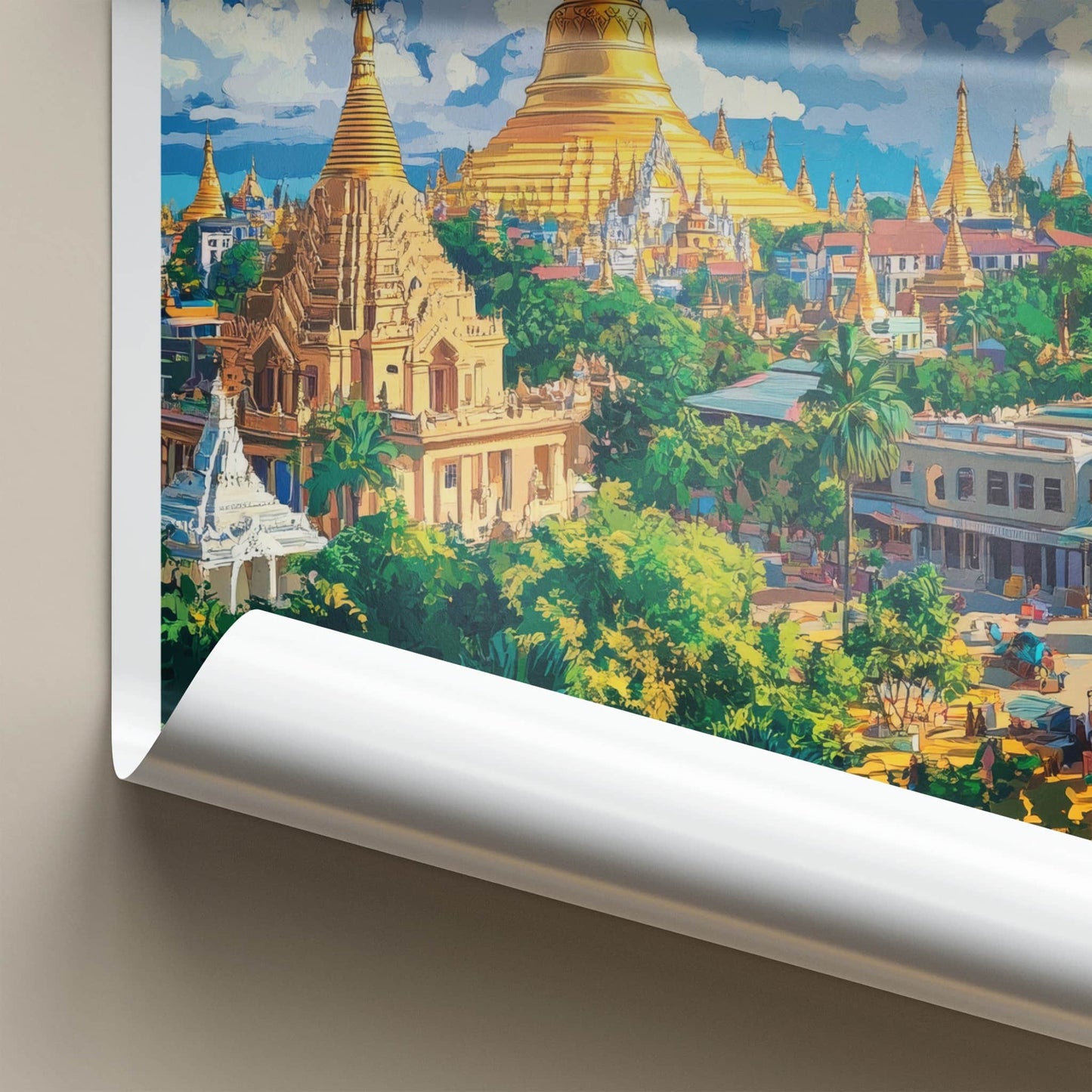 Yangon Poster - Myanmar Wall Art - Golden Pagoda City Home Decor