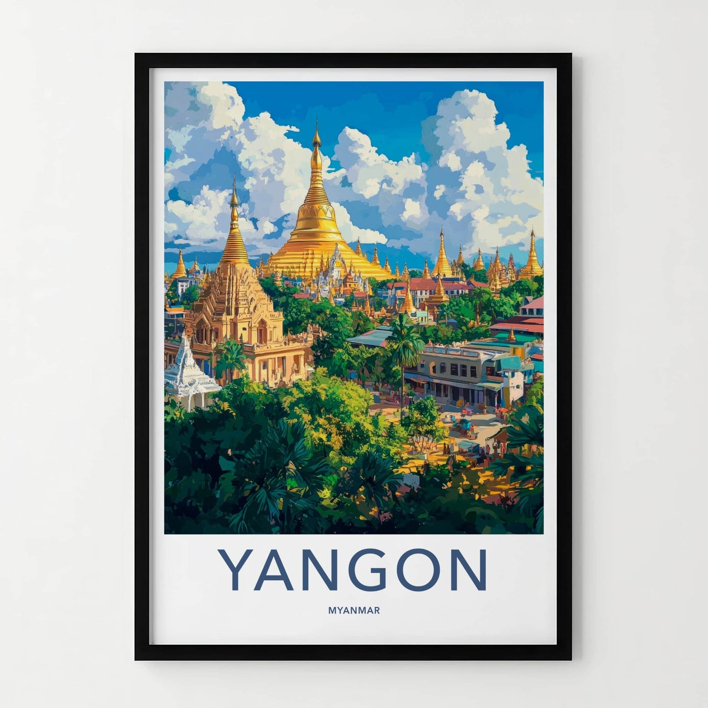 Yangon Poster - Myanmar Wall Art - Golden Pagoda City Home Decor