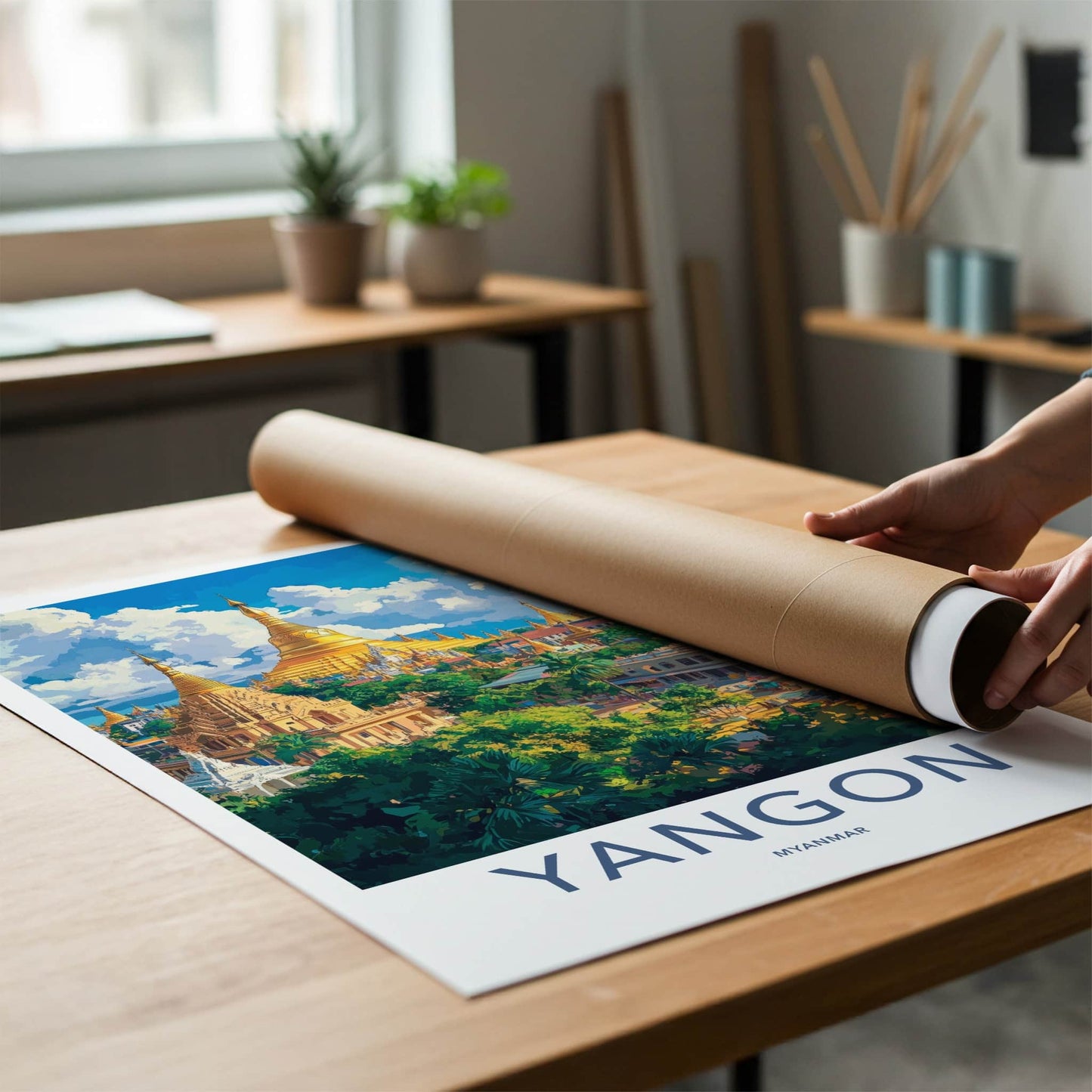 Yangon Poster - Myanmar Wall Art - Golden Pagoda City Home Decor