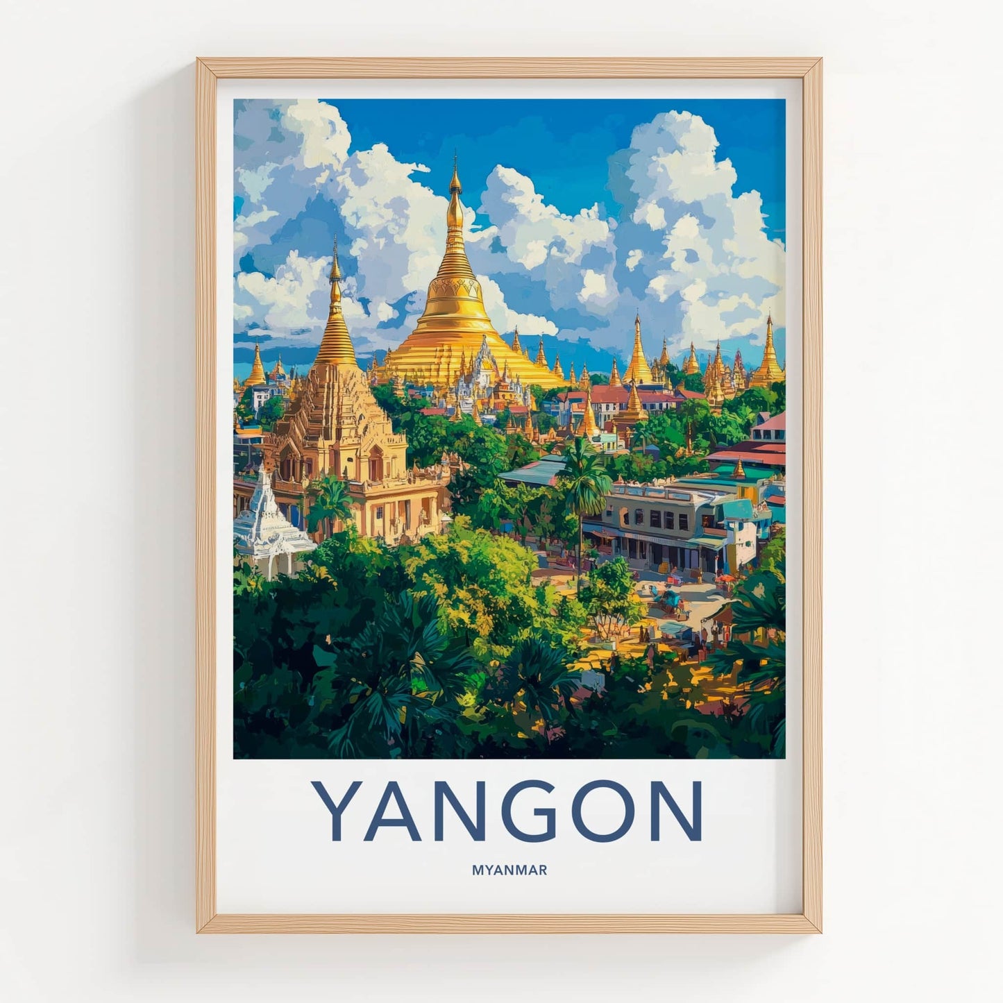 Yangon Poster - Myanmar Wall Art - Golden Pagoda City Home Decor