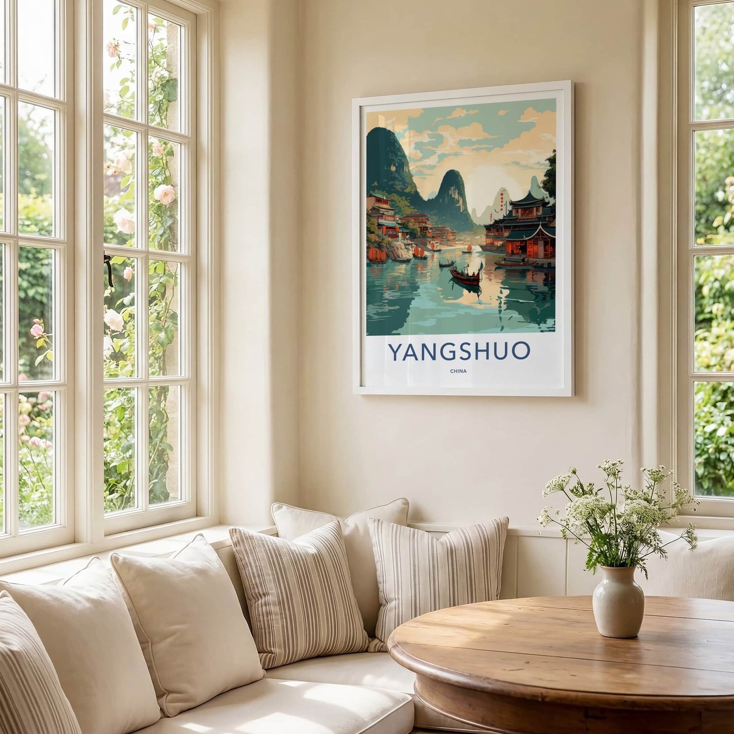 Yangshuo Poster - China Travel Art - Karst Mountains Water Home Decor