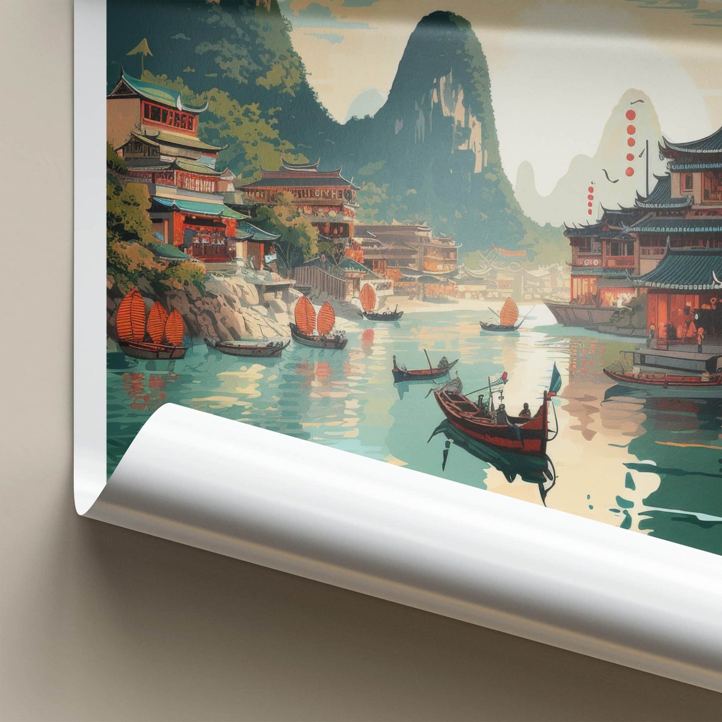 Yangshuo Poster - China Travel Art - Karst Mountains Water Home Decor