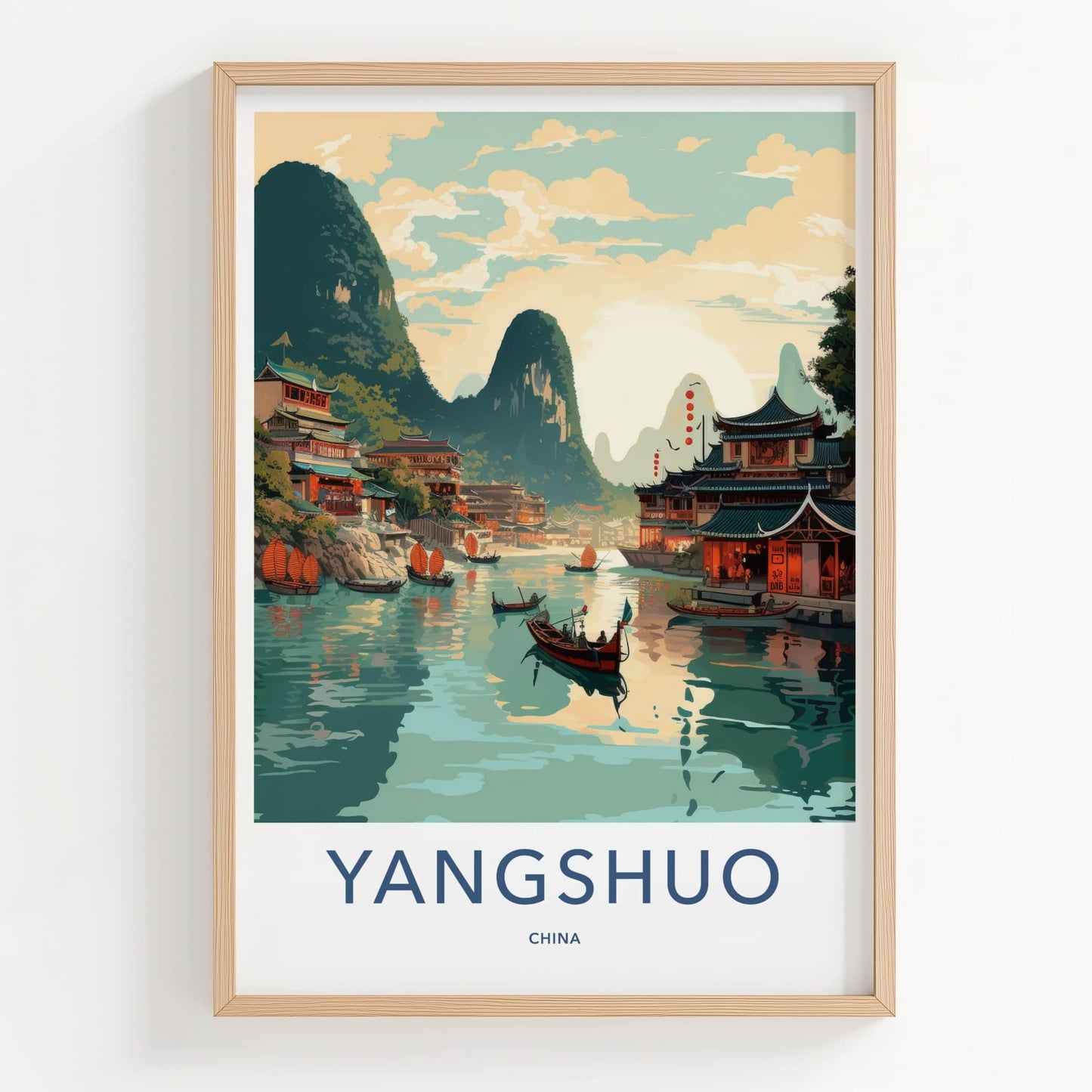 Yangshuo Poster - China Travel Art - Karst Mountains Water Home Decor