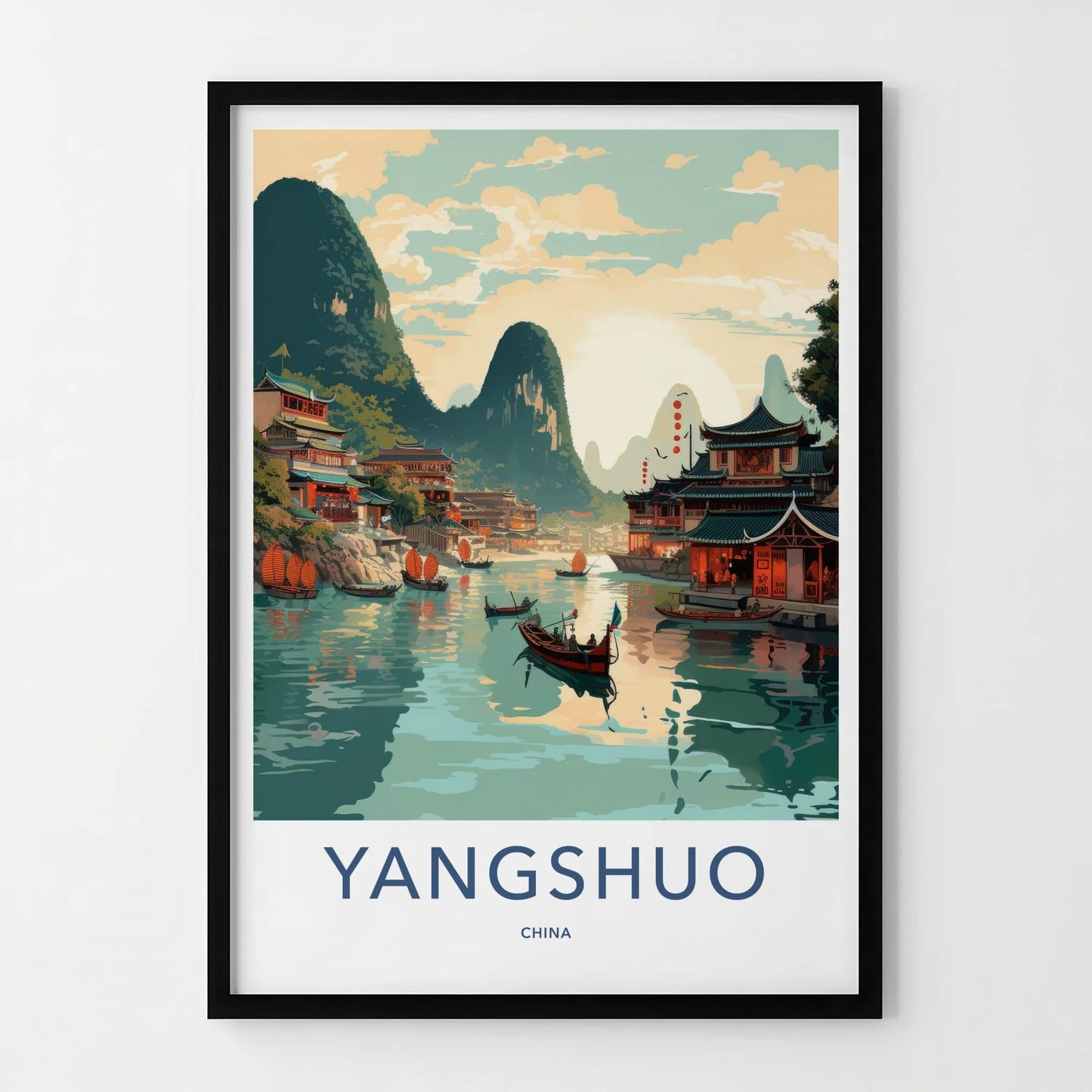 Yangshuo Poster - China Travel Art - Karst Mountains Water Home Decor