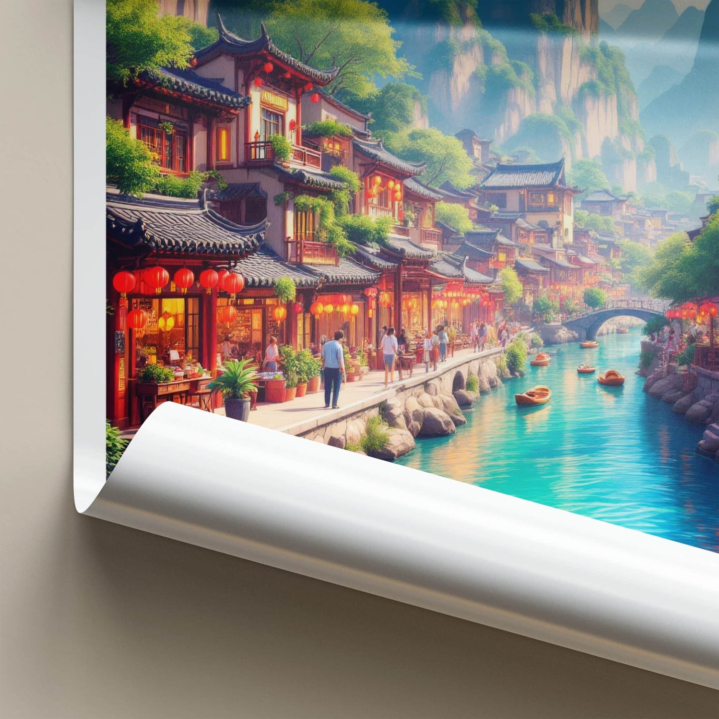 Yangshuo Poster - China Travel Art - River Village Mountains Home Decor
