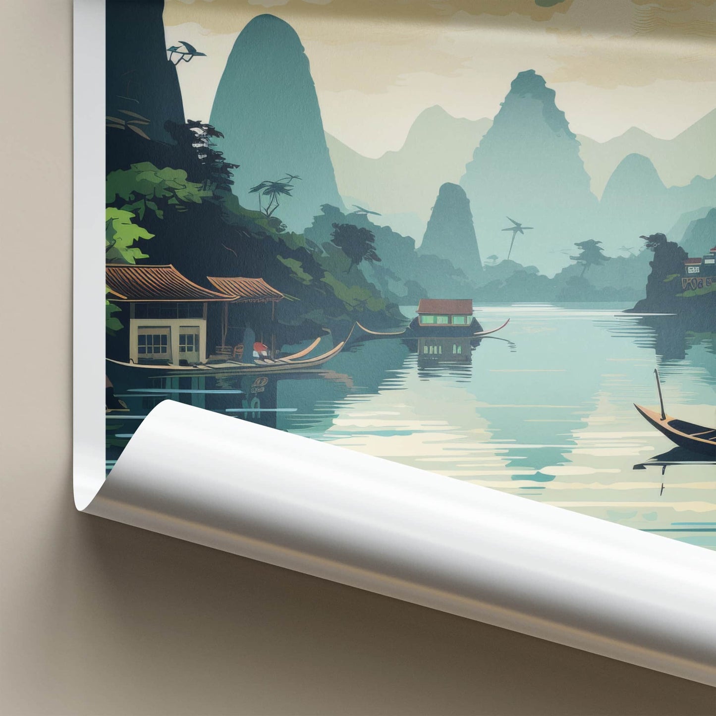 Yangshuo Poster - China Travel Art - Scenic River Landscape Home Decor