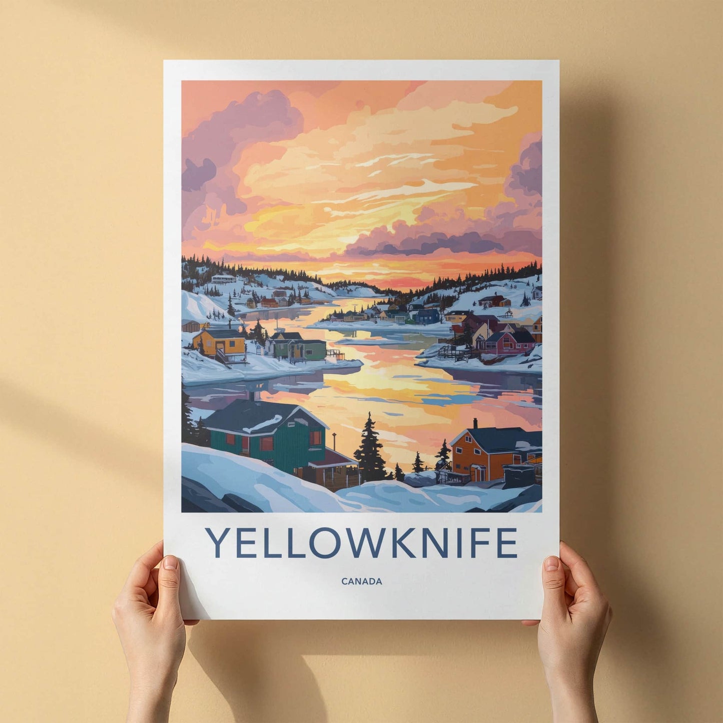 Yellowknife Poster - Canada Framed Print - Winter Village Sunset Framed Decor