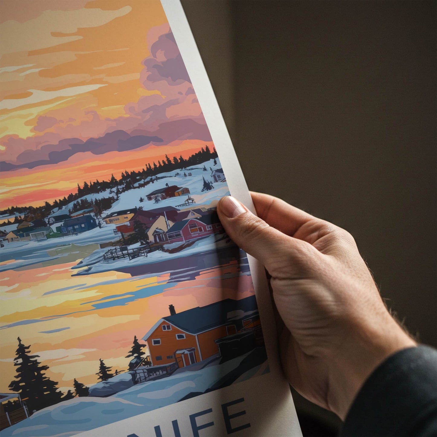 Yellowknife Poster - Canada Framed Print - Winter Village Sunset Framed Decor
