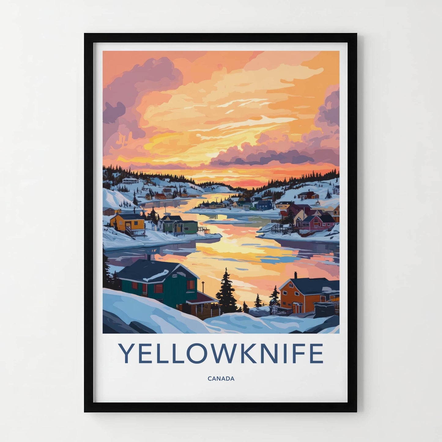 Yellowknife Poster - Canada Framed Print - Winter Village Sunset Framed Decor