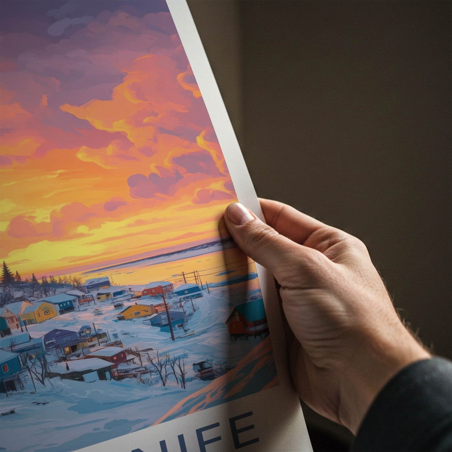 Yellowknife Poster - Canada Travel Art - Snowy Village Sunset Home Decor