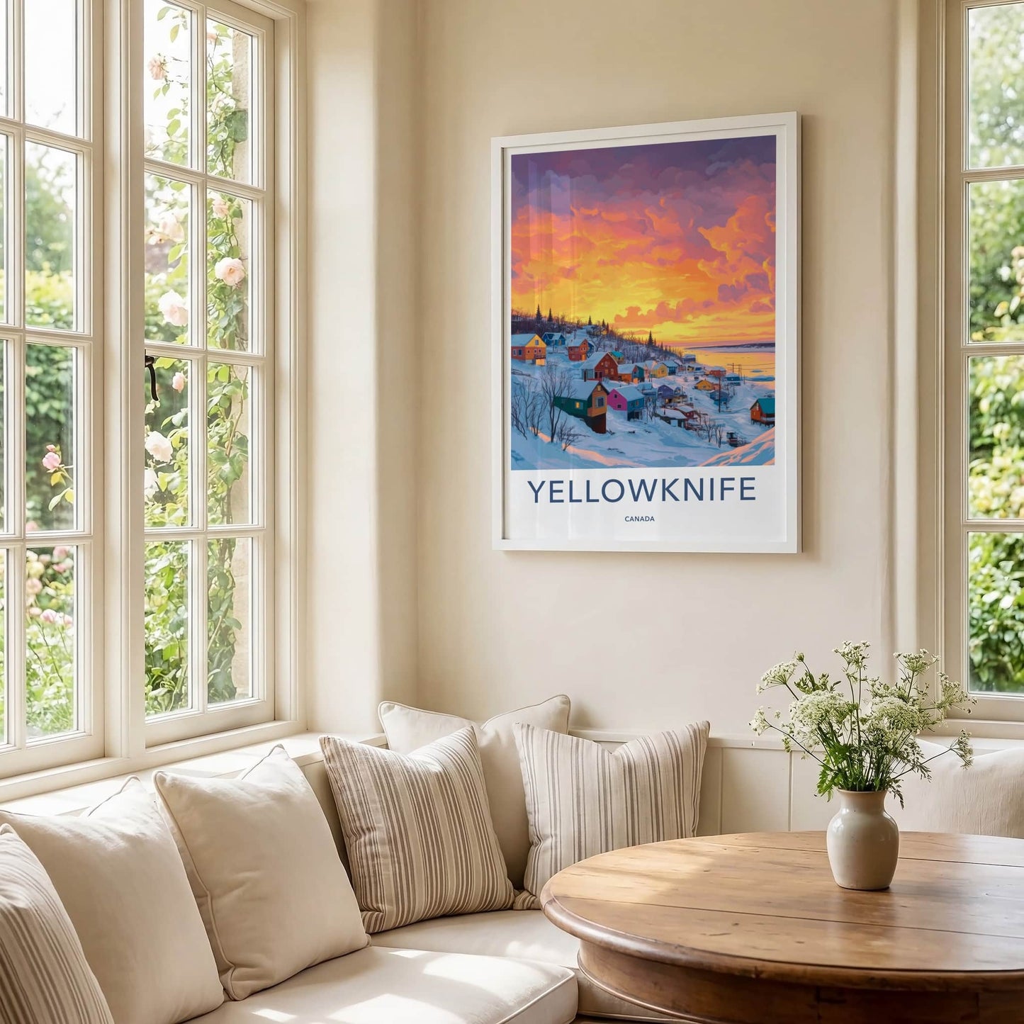 Yellowknife Poster - Canada Travel Art - Snowy Village Sunset Home Decor