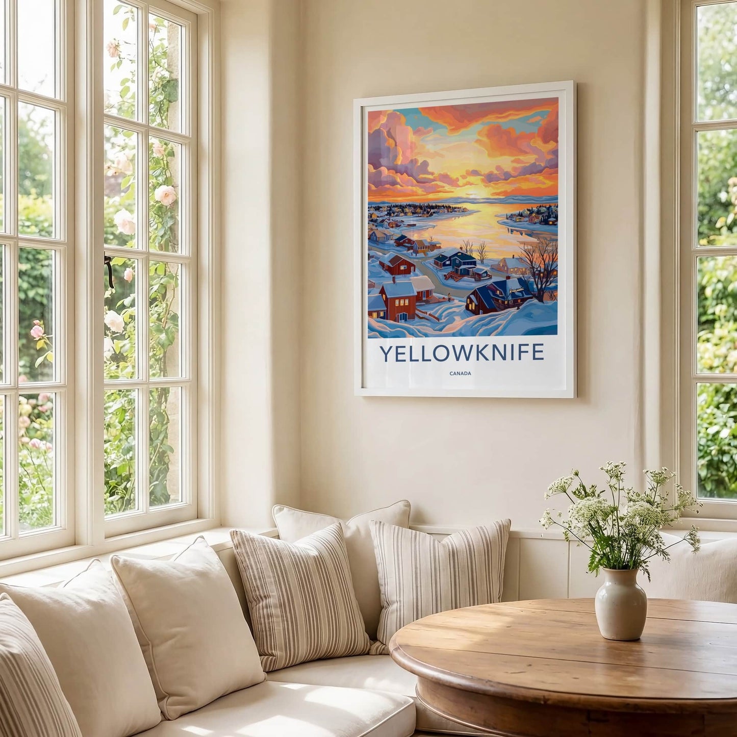 Yellowknife Poster - Canada Travel Art - Winter Lakeside Sunset Home Decor