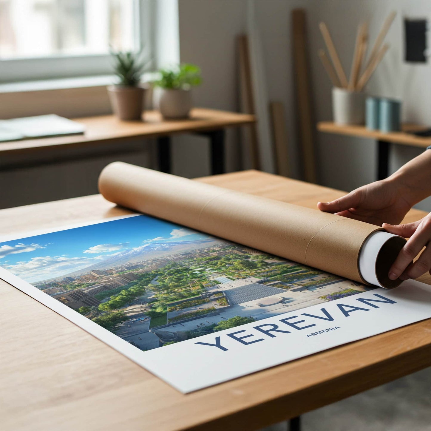 Yerevan Poster - Armenia Travel Art - Mountain City Cascade Home Decor