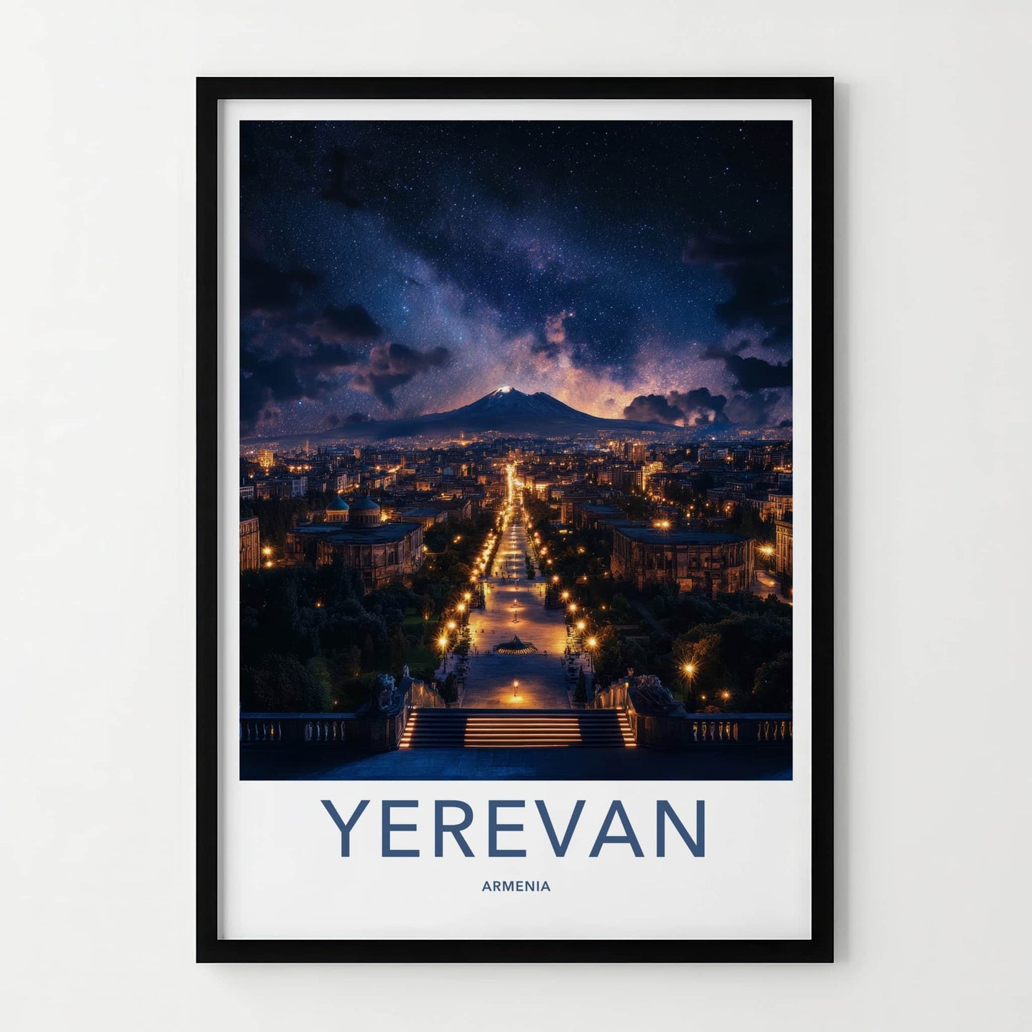 Yerevan Poster - Armenia Travel Art - Starry Mountain City Home Decor