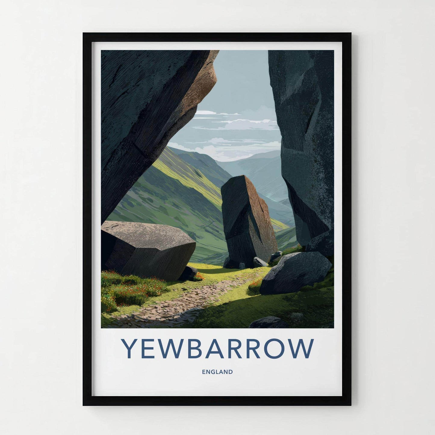 Yewbarrow Poster - England Travel Art - Rocky Valley Path Home Decor