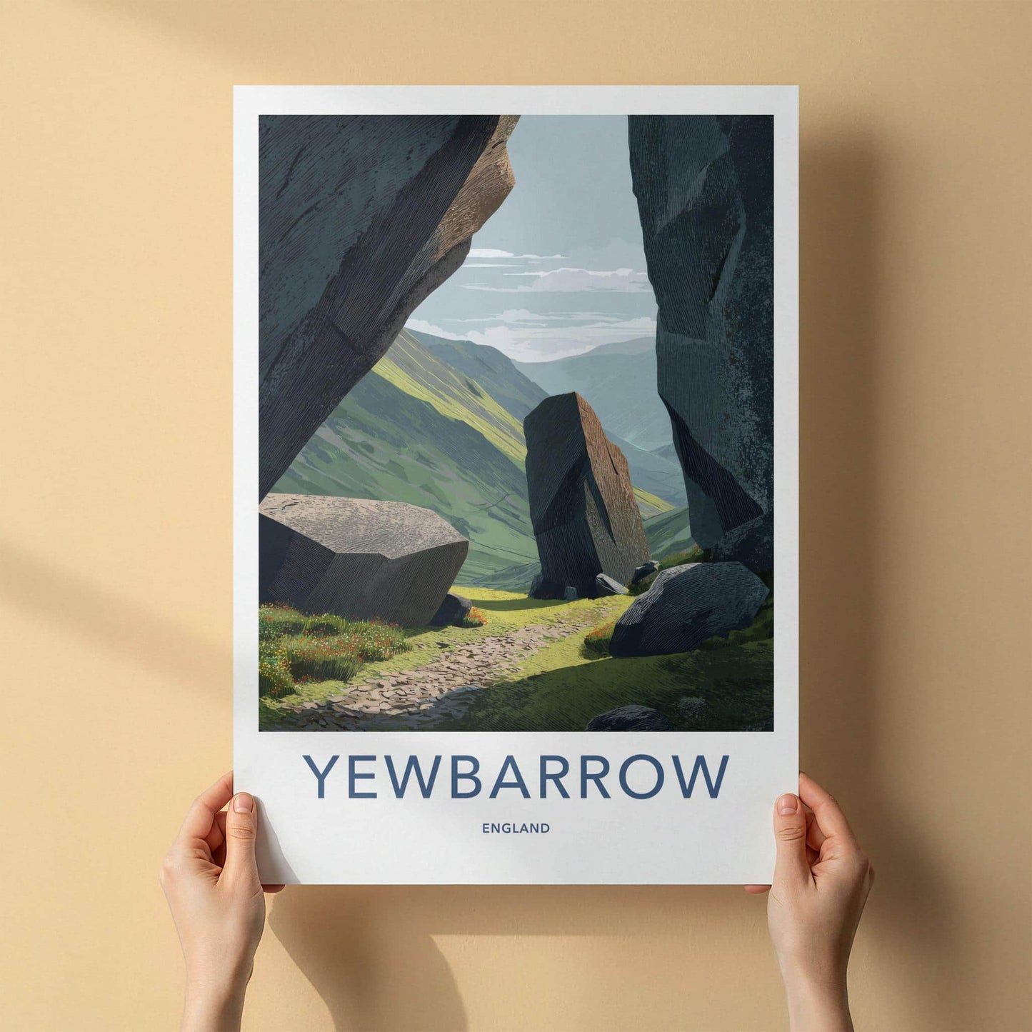 Yewbarrow Poster - England Travel Art - Rocky Valley Path Home Decor