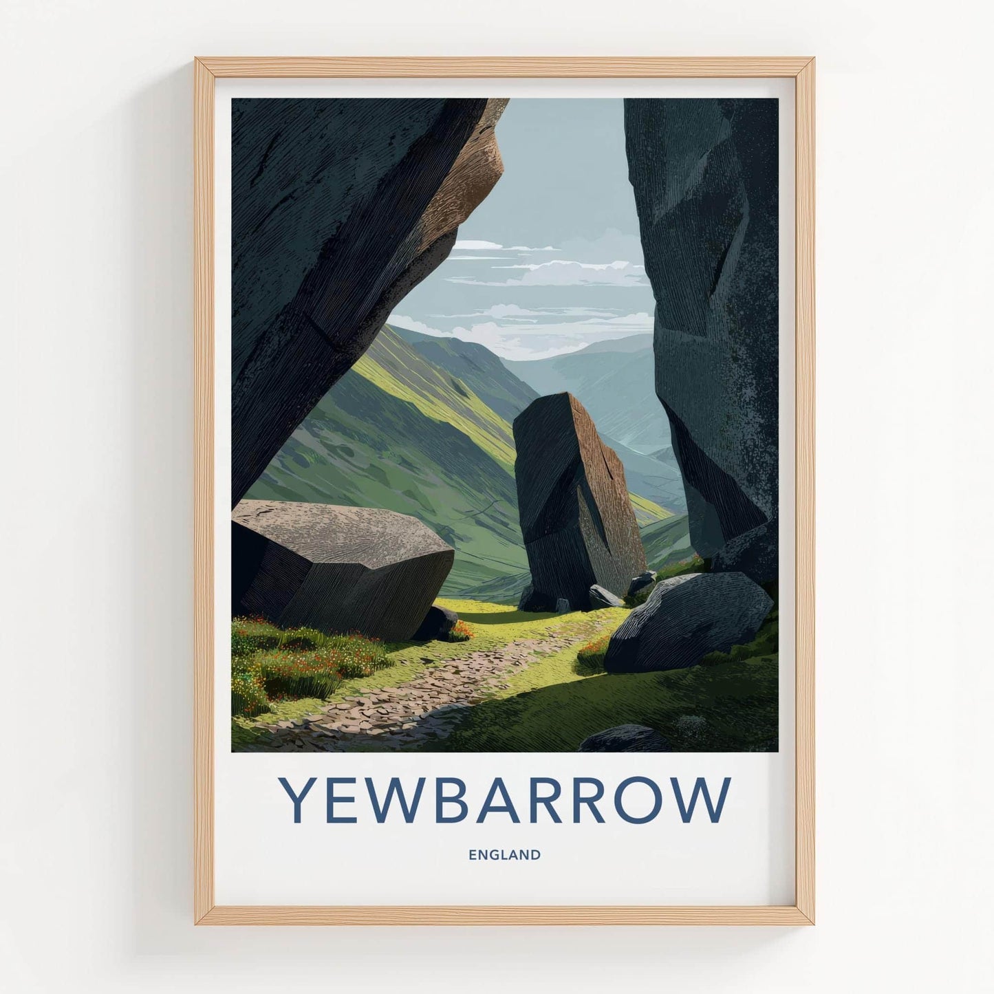 Yewbarrow Poster - England Travel Art - Rocky Valley Path Home Decor