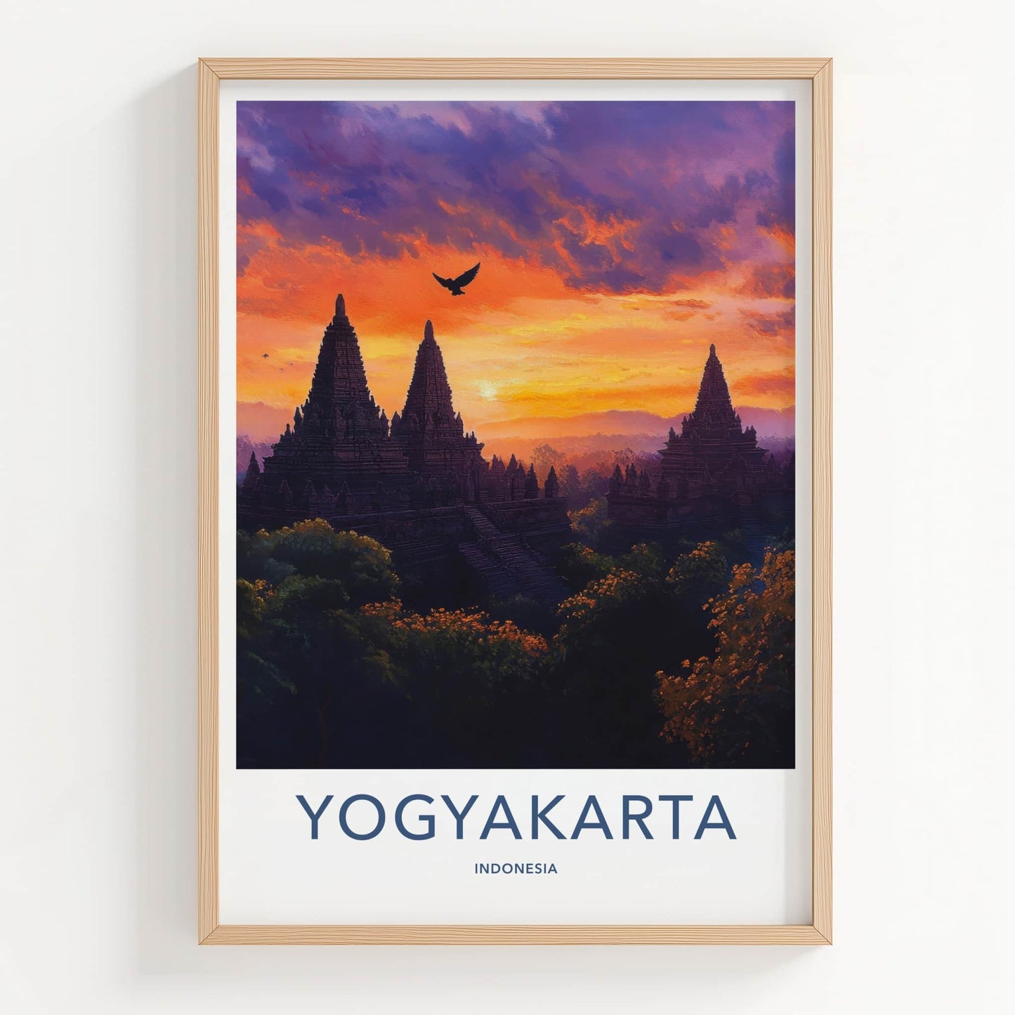 Yogyakarta Poster - Indonesia Travel Art - Ancient Temple Sunset Home Decor