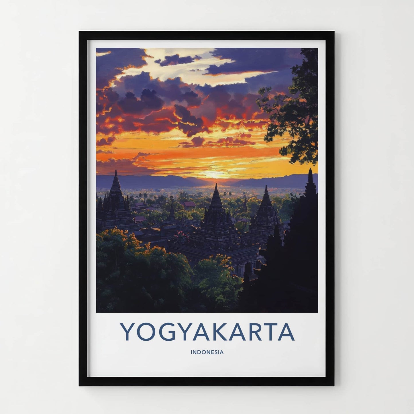 Yogyakarta Poster - Indonesia Travel Art - Ancient Temple Sunset Home Decor